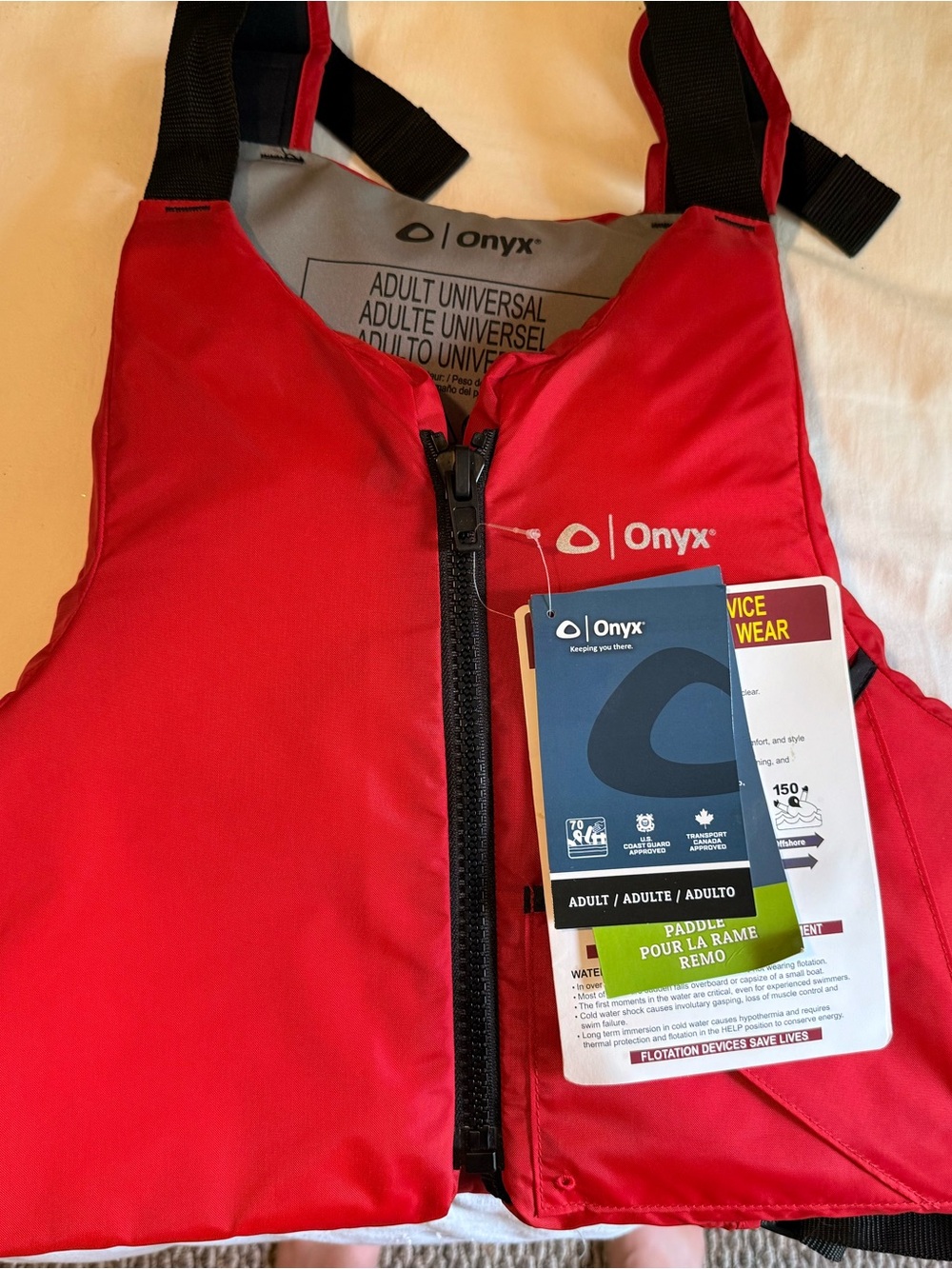Onyx Adult Universal Life Jacket PFD in Red NWT